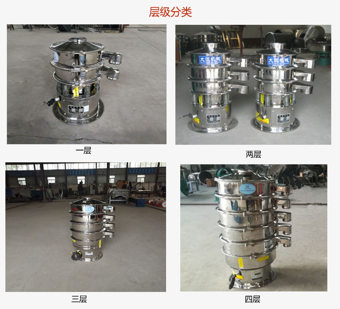 小型不銹鋼振動篩層級展示：一層，兩層，三層，四層等。