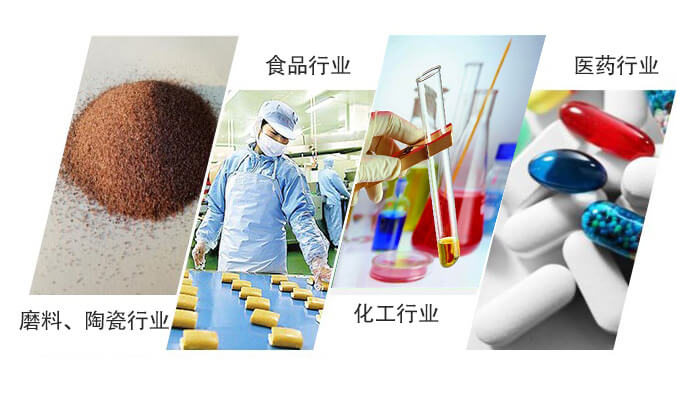 圓形旋振篩適用行業(yè)：磨料，陶瓷行業(yè)，食品行業(yè)，化工行業(yè)，醫(yī)藥行業(yè)。