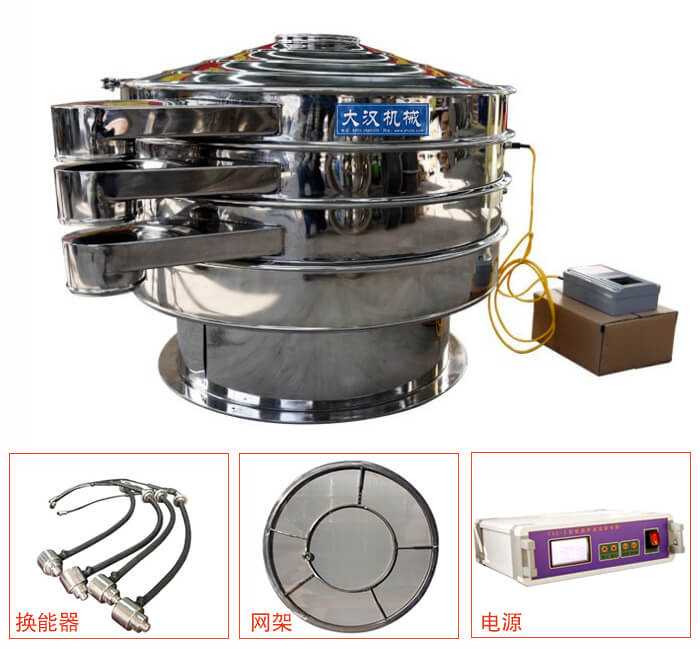  全不銹鋼超聲波振動(dòng)篩內(nèi)部組成：換能器，網(wǎng)架，電源。